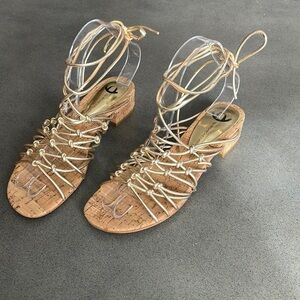 The Wishbone collection gold strappy goddess wrap around sandals